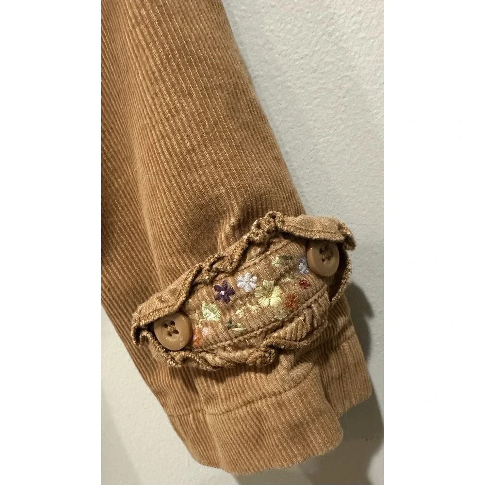VTG Gymboree‎ Girls Size 5 Coat Tan Corduroy Embroidered Hooded Toggle Buttons